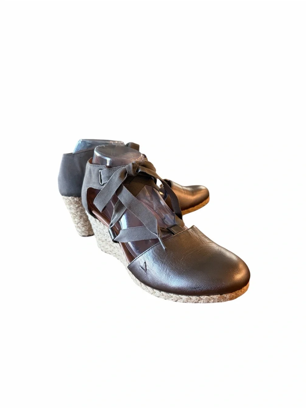 Vionic Kaitlyn Espadrille Wedge Pewter Ribbon Shoes